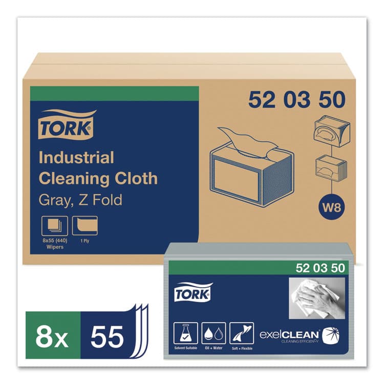 ESSITY Industrial Cleaning Cloths, 1-Ply, 12.6 x 15.16, Gray, 55/Pack, 8 Packs/Carton (TRK520350) thumbnail 2