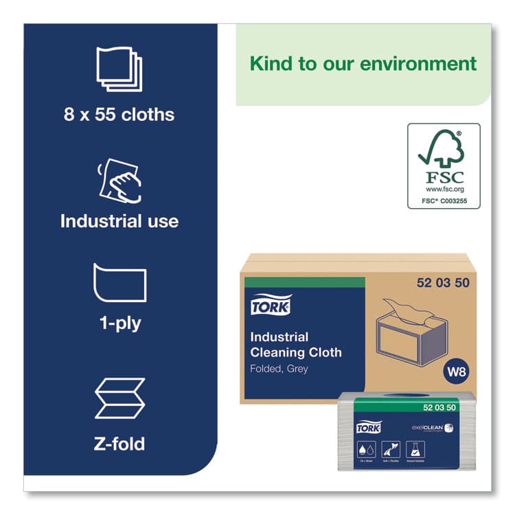 ESSITY Industrial Cleaning Cloths, 1-Ply, 12.6 x 15.16, Gray, 55/Pack, 8 Packs/Carton (TRK520350) thumbnail 3