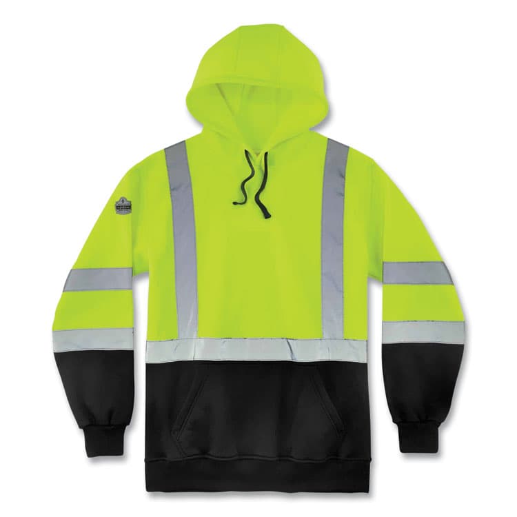 ERGODYNE CORPORATION GloWear 8373 Hi-Vis Class 3 Hooded Sweatshirt with Black Bottom, Polar Fleece, Lime, 3X-Large (EGO21887)