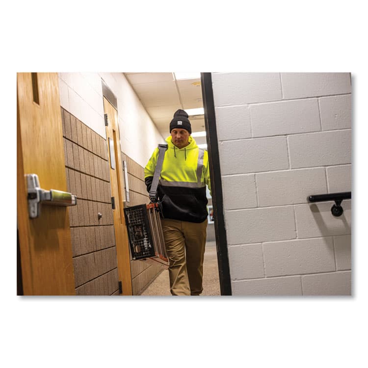 ERGODYNE CORPORATION GloWear 8373 Hi-Vis Class 3 Hooded Sweatshirt with Black Bottom, Polar Fleece, Lime, Large (EGO21884) thumbnail 2