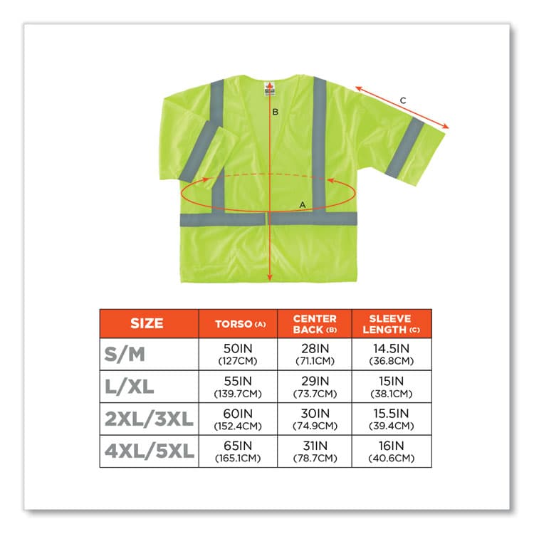 ERGODYNE CORPORATION GloWear 8310HL Class 3 Economy Hook and Loop Vest, Polyester, 4X-Large/5X-Large, Lime (EGO22029) thumbnail 3