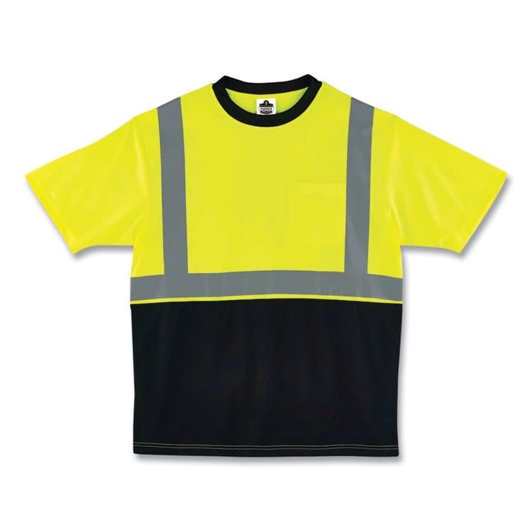 ERGODYNE CORPORATION GloWear 8289BK Class 2 Hi-Vis T-Shirt with Black Bottom, Large, Lime (EGO22504)