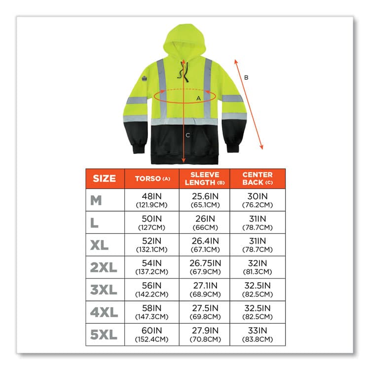 ERGODYNE CORPORATION GloWear 8373 Hi-Vis Class 3 Hooded Sweatshirt with Black Bottom, Polar Fleece, Lime, X-Large (EGO21885) thumbnail 3