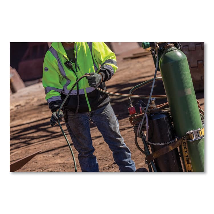 ERGODYNE CORPORATION GloWear 8372 ZipUp HiVis Class 3 Zip Hooded Sweatshirt with Black Bottom, Polar Fleece, Lime, 3X-Large (EGO21847) thumbnail 3