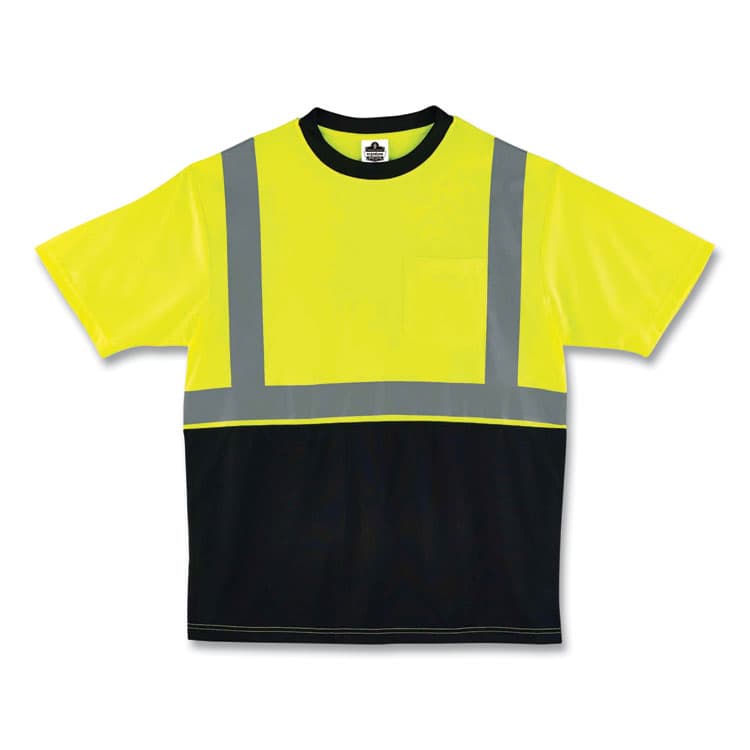 ERGODYNE CORPORATION GloWear 8289BK Class 2 Hi-Vis T-Shirt with Black Bottom, Medium, Lime (EGO22503)