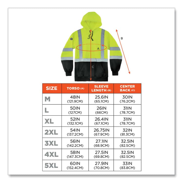 ERGODYNE CORPORATION GloWear 8373 Hi-Vis Class 3 Hooded Sweatshirt with Black Bottom, Polar Fleece, Lime, 3X-Large (EGO21887) thumbnail 4