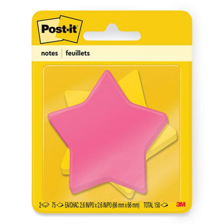 3M/COMMERCIAL TAPE DIV. Die-Cut Star Shaped Notepads, 2.6" x 2.6", Assorted Colors, 75 Sheets/Pad, 2 Pads/Pack (MMM70005114114) thumbnail 3