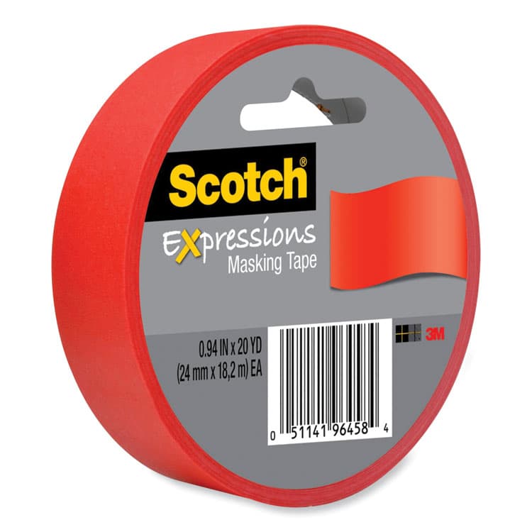 3M/COMMERCIAL TAPE DIV. Expressions Masking Tape, 3" Core, 0.94" x 20 yds, Primary Red (MMM3437PRD)