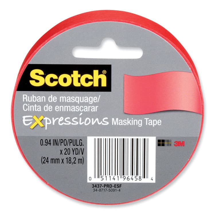 3M/COMMERCIAL TAPE DIV. Expressions Masking Tape, 3" Core, 0.94" x 20 yds, Primary Red (MMM3437PRD) thumbnail 3