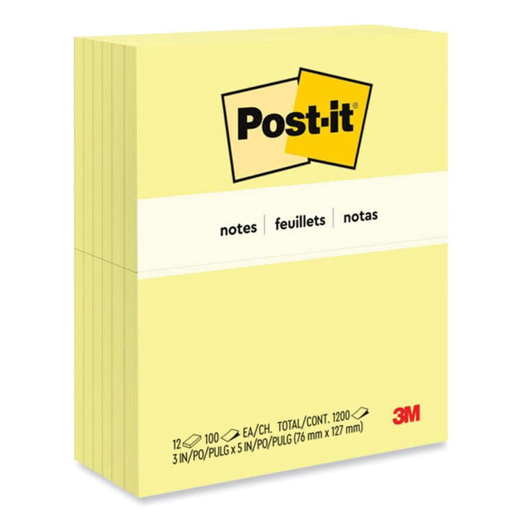 3M/COMMERCIAL TAPE DIV. Original Pads in Canary Yellow, 3" x 5", 100 Sheets/Pad, 12 Pads/Pack (MMM655YW)
