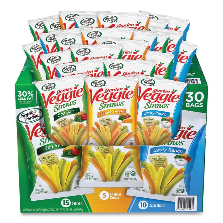 WORLD GOURMET MARKETING, LLC Veggie Straws, Cheddar Cheese/Sea Salt/Zesty Ranch, 1 oz Bag, 30 Bags/Carton (GRR22000413)