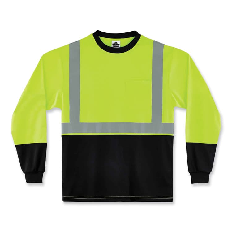 ERGODYNE CORPORATION GloWear 8291BK Type R Class 2 Black Front Long Sleeve T-Shirt, Polyester, Small, Lime (EGO22702)