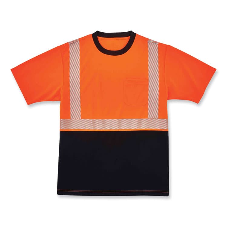 ERGODYNE CORPORATION GloWear 8280BK Class 2 Performance T-Shirt with Black Bottom, Polyester, Small, Orange (EGO22582)
