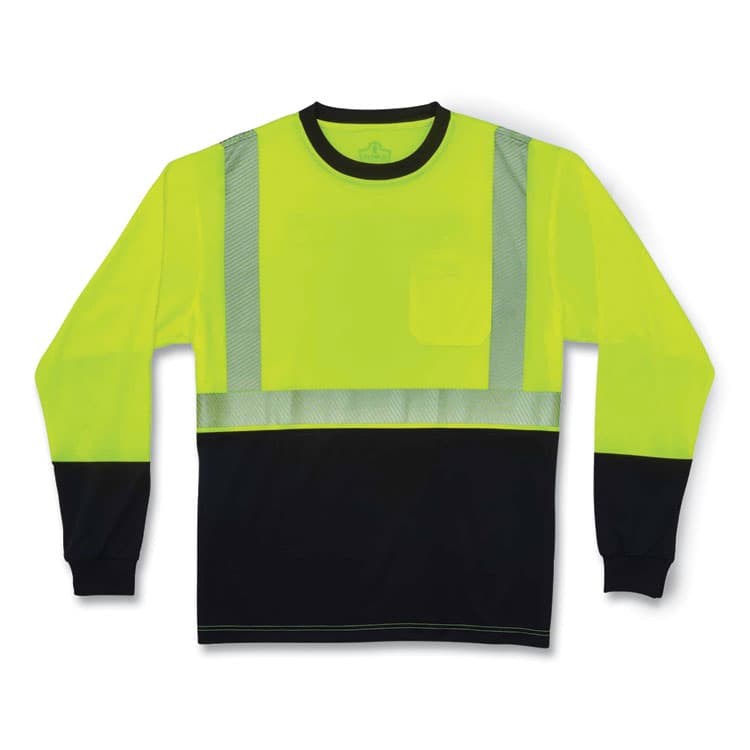 ERGODYNE CORPORATION GloWear 8281BK Class 2 Long Sleeve Shirt with Black Bottom, Polyester, 2X-Large, Lime (EGO22636)