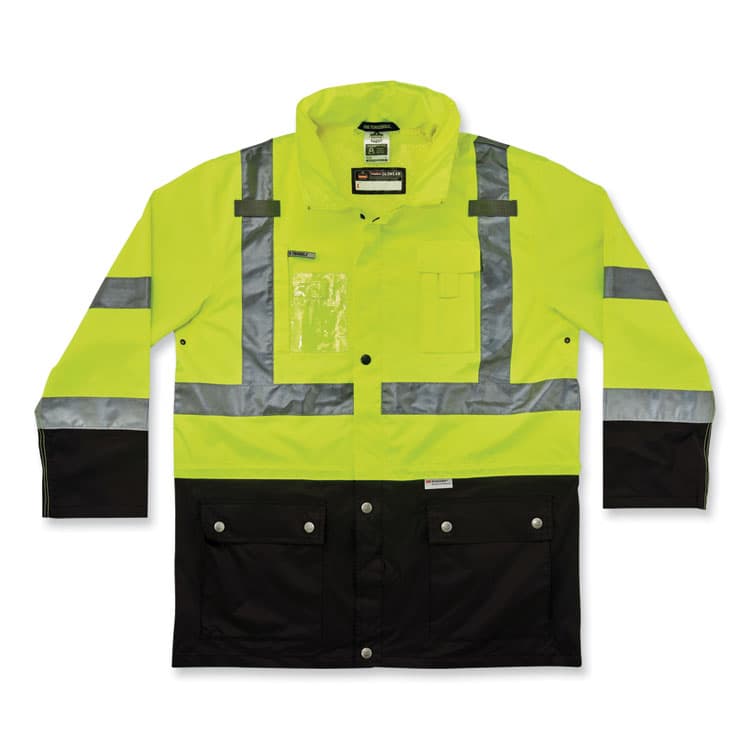 ERGODYNE CORPORATION GloWear 8386 Class 3 Hi-Vis Outer Shell Jacket, Polyester, Small, Lime (EGO25372)