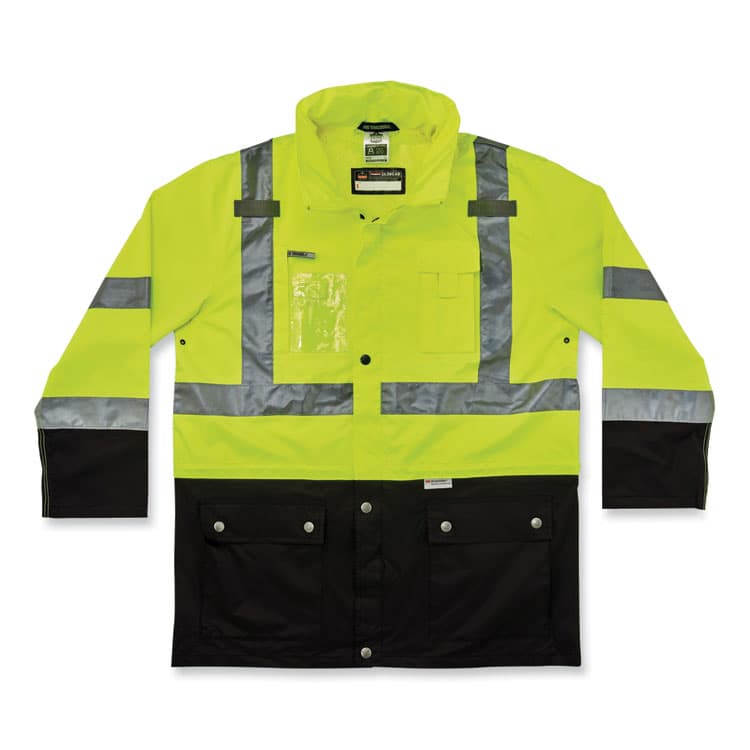 ERGODYNE CORPORATION GloWear 8386 Class 3 Hi-Vis Outer Shell Jacket, Polyester, Large, Lime (EGO25374)