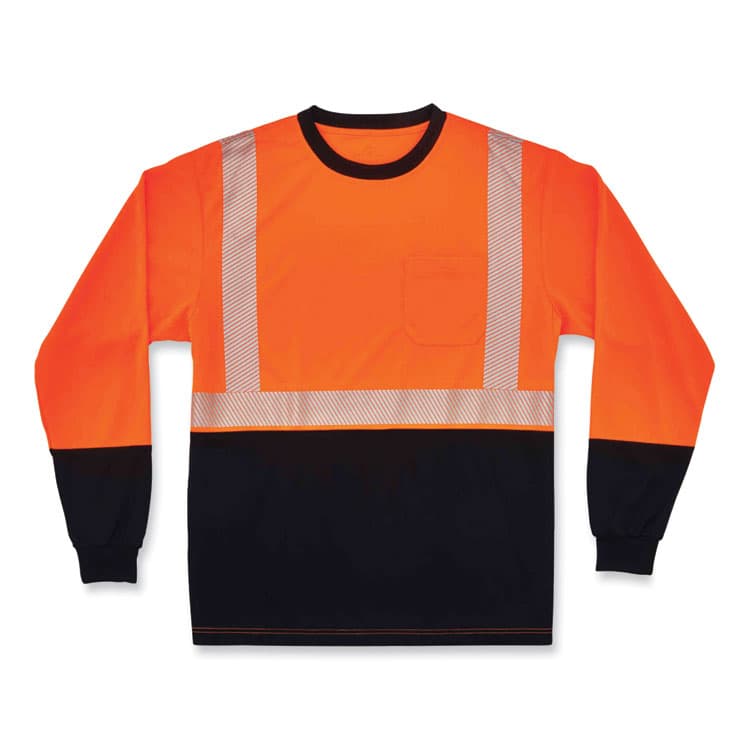 ERGODYNE CORPORATION GloWear 8281BK Class 2 Long Sleeve Shirt with Black Bottom, Polyester, X-Large, Orange (EGO22685)