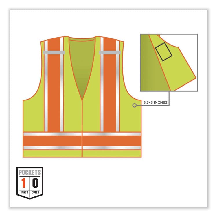 ERGODYNE CORPORATION GloWear 8245PSV Class 2 Public Safety Vest, Polyester, Large/X-Large, Lime (EGO23395) thumbnail 3