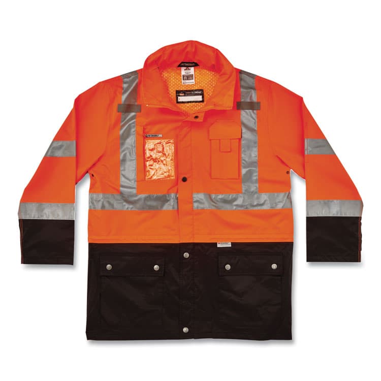 ERGODYNE CORPORATION GloWear 8386 Class 3 Hi-Vis Outer Shell Jacket, Polyester, Medium, Orange (EGO25463)