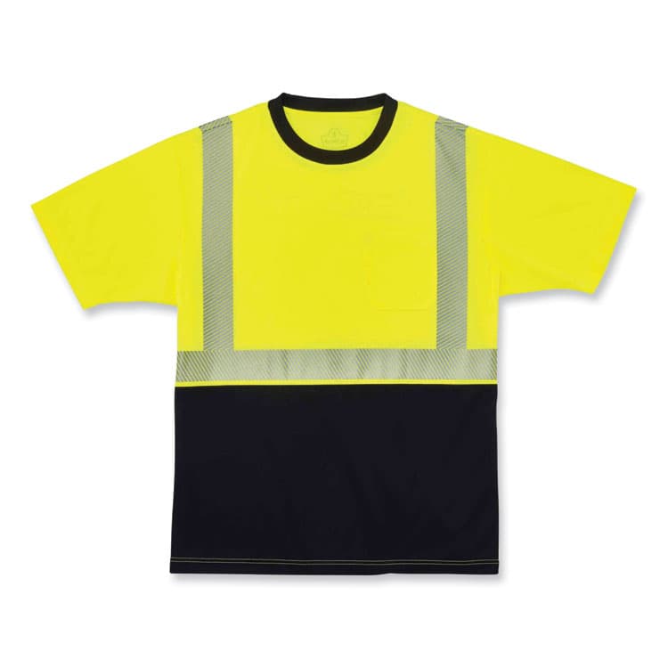 ERGODYNE CORPORATION GloWear 8280BK Class 2 Performance T-Shirt with Black Bottom, Polyester, 2X-Large, Lime (EGO22536)