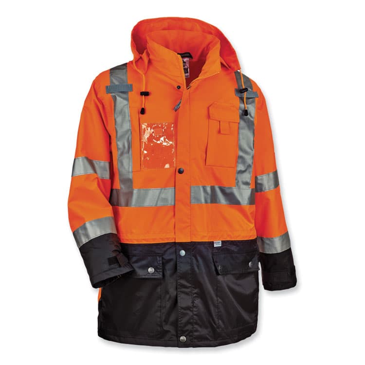 ERGODYNE CORPORATION GloWear 8386 Class 3 Hi-Vis Outer Shell Jacket, Polyester, 5X-Large, Orange (EGO25469)