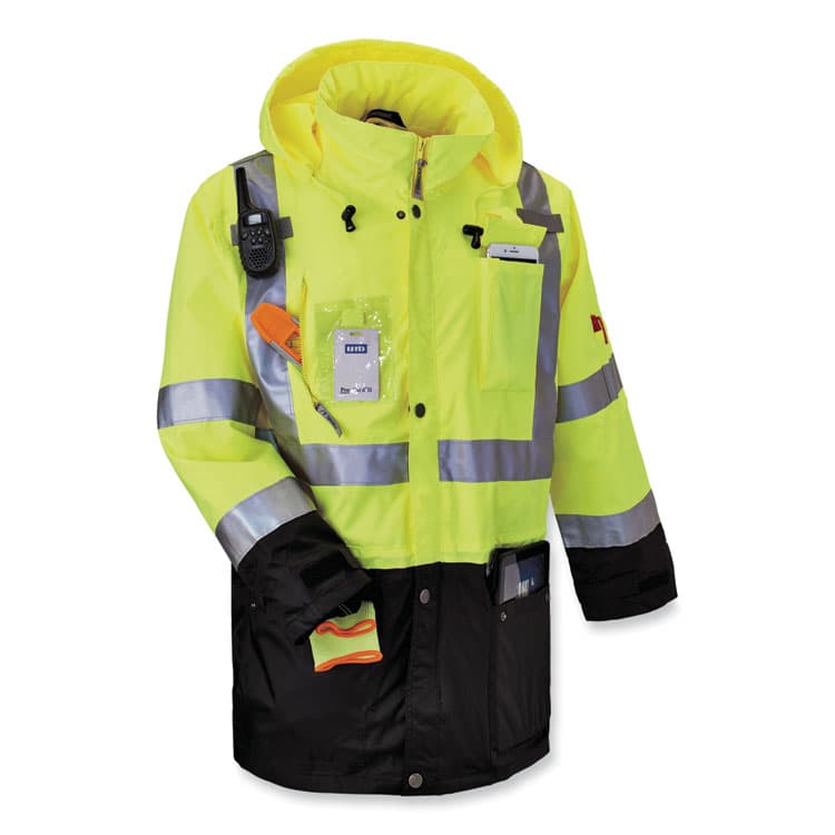 ERGODYNE CORPORATION GloWear 8386 Class 3 Hi-Vis Outer Shell Jacket, Polyester, X-Large, Lime (EGO25375) thumbnail 2