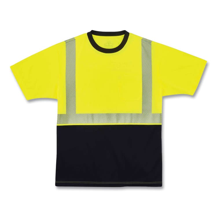ERGODYNE CORPORATION GloWear 8280BK Class 2 Performance T-Shirt with Black Bottom, Polyester, 4X-Large, Lime (EGO22538)