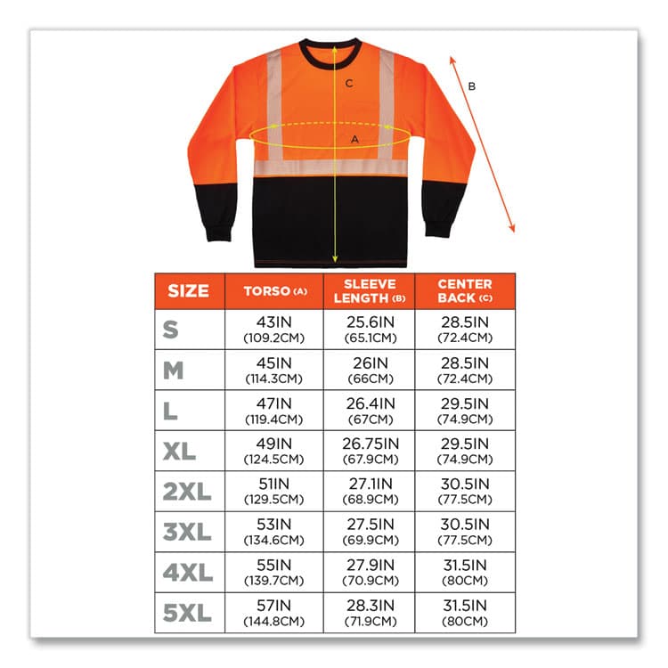 ERGODYNE CORPORATION GloWear 8281BK Class 2 Long Sleeve Shirt with Black Bottom, Polyester, Large, Orange (EGO22684) thumbnail 2
