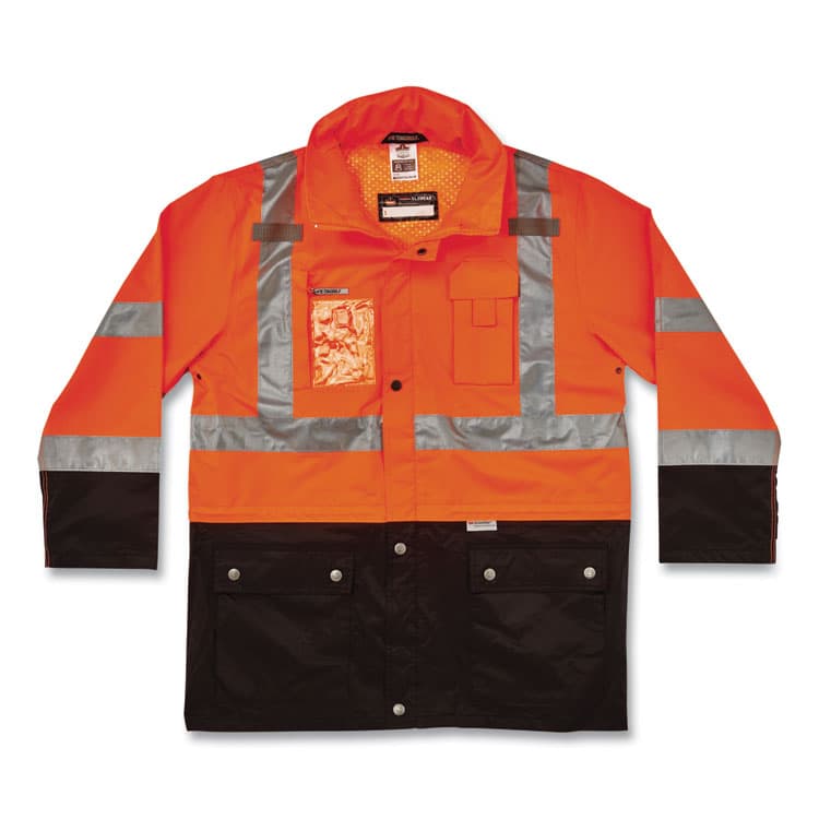 ERGODYNE CORPORATION GloWear 8386 Class 3 Hi-Vis Outer Shell Jacket, Polyester, 4X-Large, Orange (EGO25468)