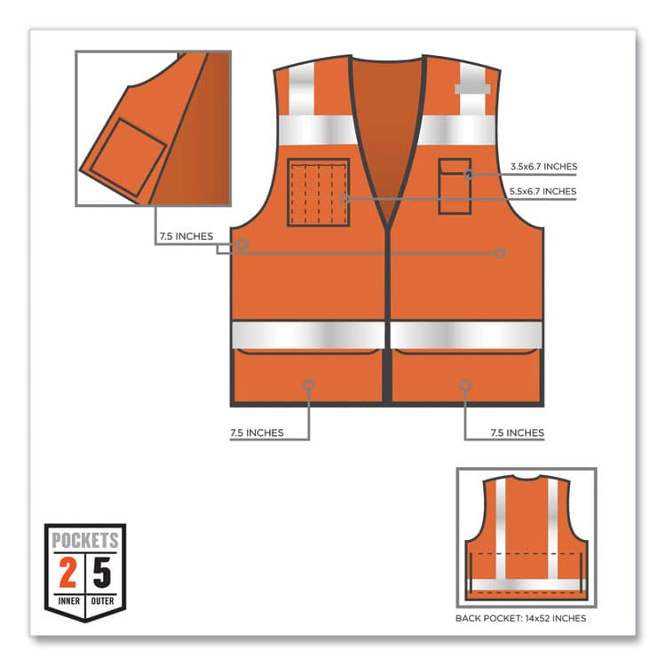 ERGODYNE CORPORATION GloWear 8253HDZ Class 2 Heavy-Duty Mesh Surveyors Vest, Polyester, 4X-Large/5X-Large, Orange (EGO23319) thumbnail 4