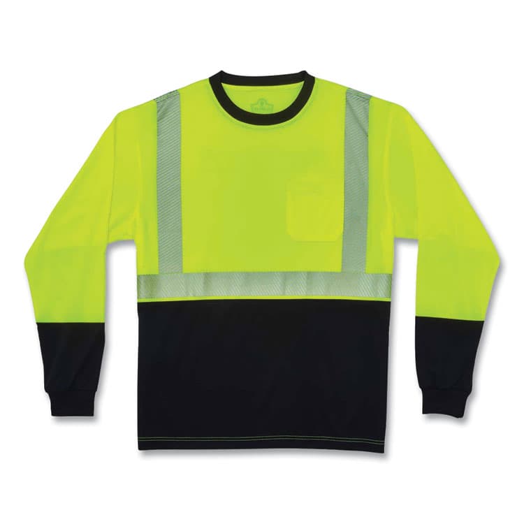 ERGODYNE CORPORATION GloWear 8281BK Class 2 Long Sleeve Shirt with Black Bottom, Polyester, X-Large, Lime (EGO22635)