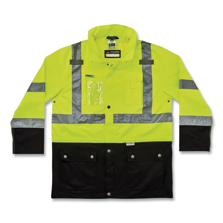 ERGODYNE CORPORATION GloWear 8386 Class 3 Hi-Vis Outer Shell Jacket, Polyester, Medium, Lime (EGO25373)