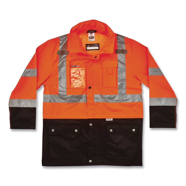 ERGODYNE CORPORATION GloWear 8386 Class 3 Hi-Vis Outer Shell Jacket, Polyester, Large, Orange (EGO25464)