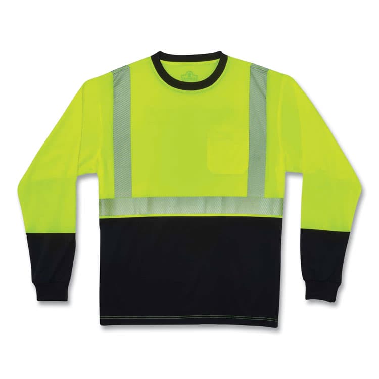 ERGODYNE CORPORATION GloWear 8281BK Class 2 Long Sleeve Shirt with Black Bottom, Polyester, 5X-Large, Lime (EGO22639)