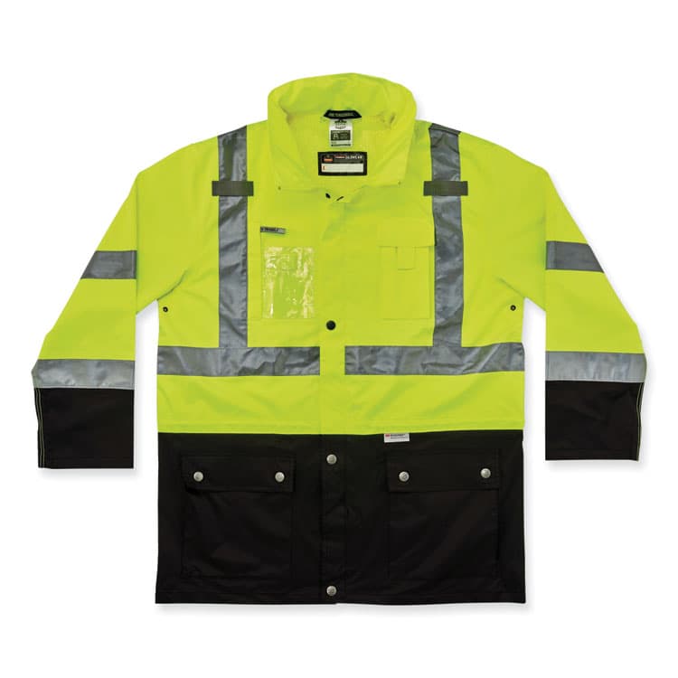 ERGODYNE CORPORATION GloWear 8386 Class 3 Hi-Vis Outer Shell Jacket, Polyester, 3X-Large, Lime (EGO25377)