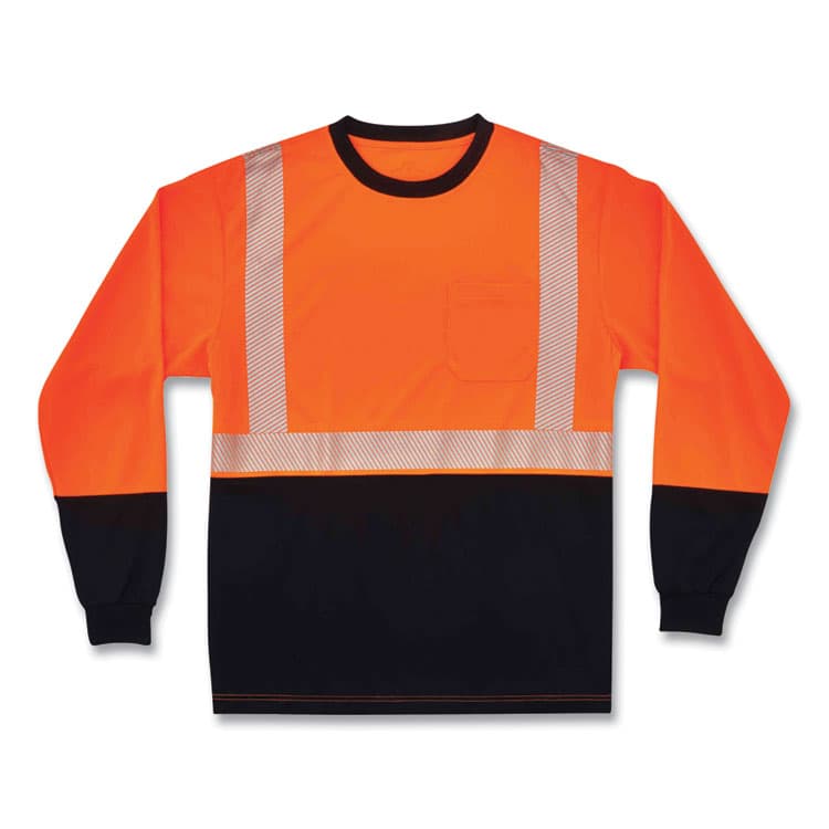 ERGODYNE CORPORATION GloWear 8281BK Class 2 Long Sleeve Shirt with Black Bottom, Polyester, Large, Orange (EGO22684)