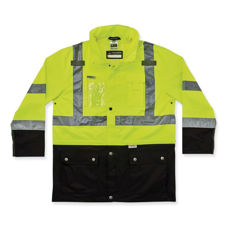 ERGODYNE CORPORATION GloWear 8386 Class 3 Hi-Vis Outer Shell Jacket, Polyester, X-Large, Lime (EGO25375)