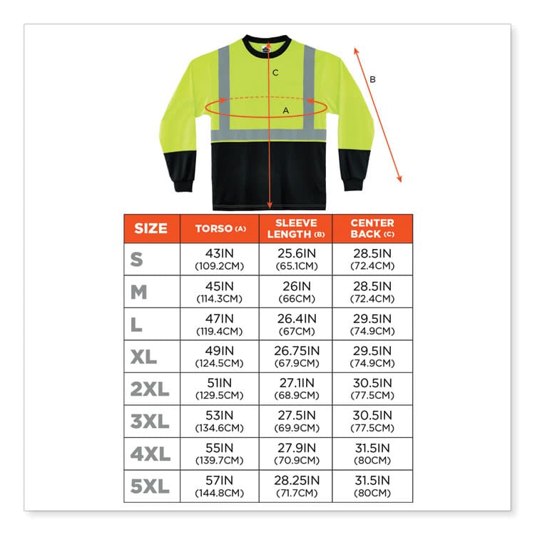 ERGODYNE CORPORATION GloWear 8291BK Type R Class 2 Black Front Long Sleeve T-Shirt, Polyester, 2X-Large, Lime (EGO22706) thumbnail 3