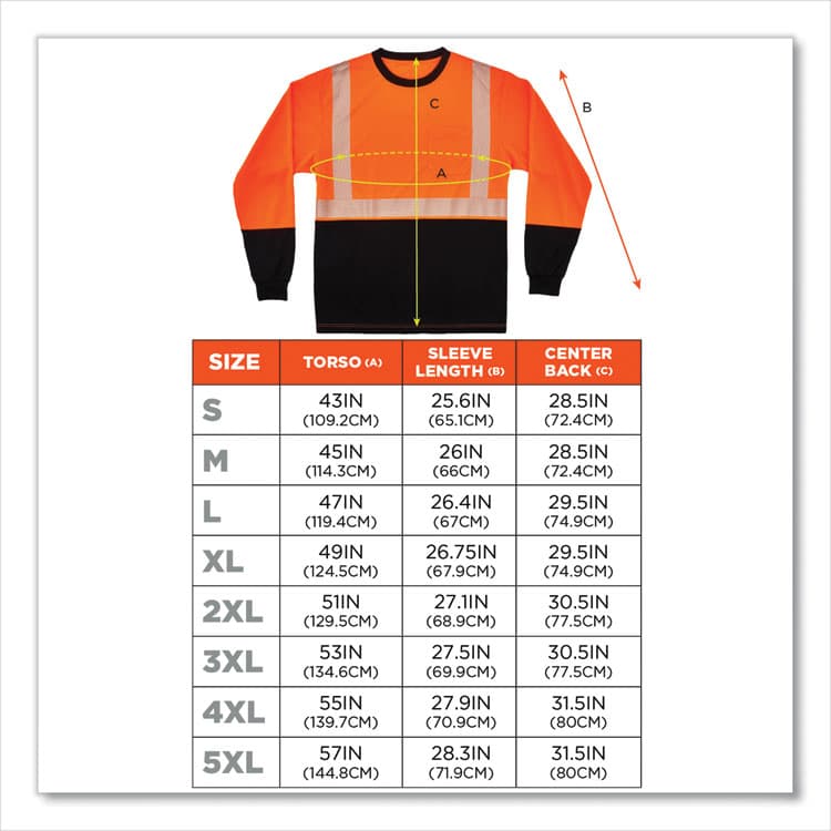 ERGODYNE CORPORATION GloWear 8281BK Class 2 Long Sleeve Shirt with Black Bottom, Polyester, Small, Orange (EGO22682) thumbnail 4