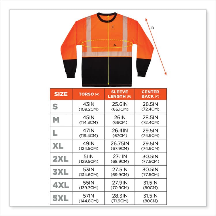ERGODYNE CORPORATION GloWear 8281BK Class 2 Long Sleeve Shirt with Black Bottom, Polyester, 3X-Large, Orange (EGO22687) thumbnail 4