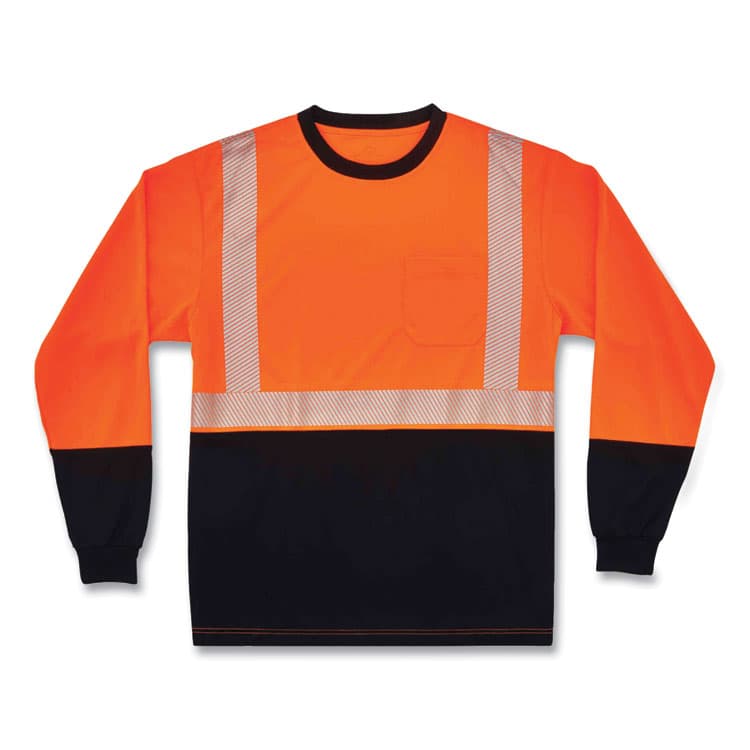 ERGODYNE CORPORATION GloWear 8281BK Class 2 Long Sleeve Shirt with Black Bottom, Polyester, Small, Orange (EGO22682)