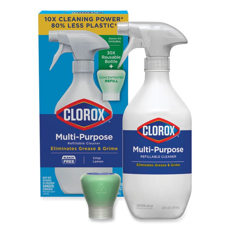 CLOROX SALES CO. Clorox Multipurpose Degreaser Cleaner Refillable Starter Kit, Crisp Lemon Scent (CLO60160)