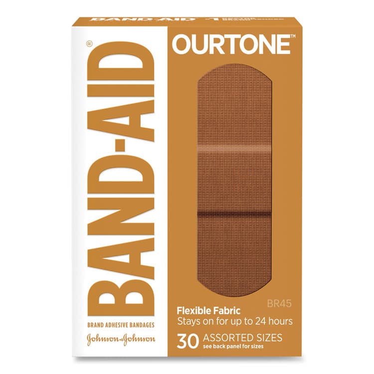 JOHNSON & JOHNSON OurTone Adhesive Bandages, BR45, 2.25 x 0.63; 3 x 0.75; 3 x 1, Light Brown, 30/Pack (JOJ119585)
