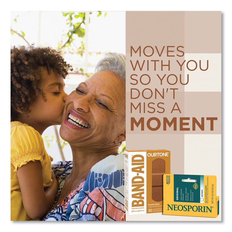 JOHNSON & JOHNSON OurTone Adhesive Bandages, BR45, 2.25 x 0.63; 3 x 0.75; 3 x 1, Light Brown, 30/Pack (JOJ119585) thumbnail 2