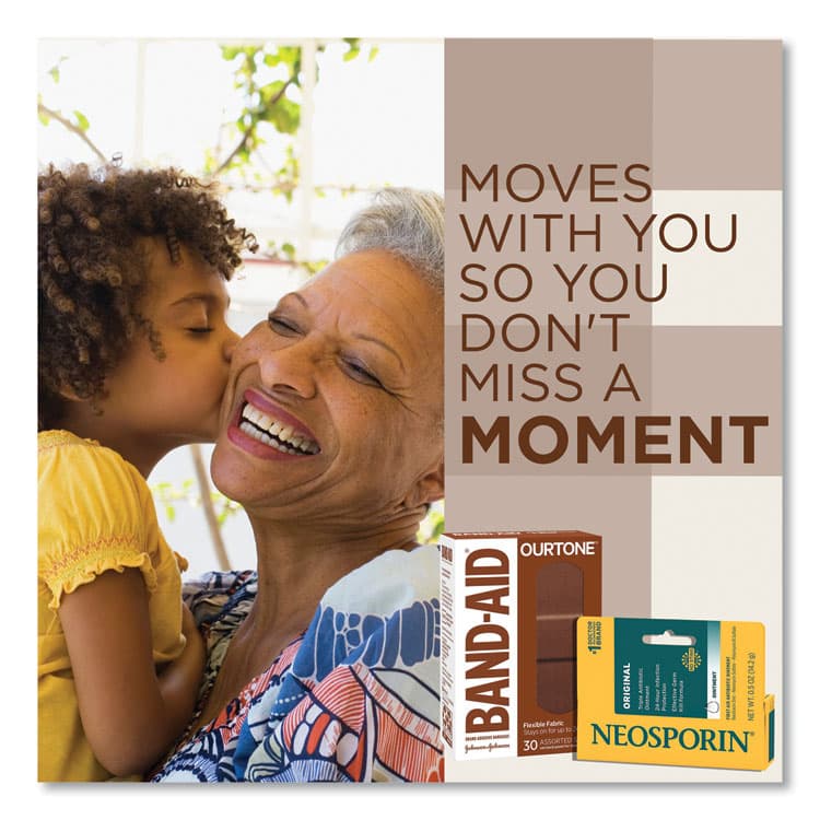 JOHNSON & JOHNSON OurTone Adhesive Bandages, BR55, 2.25 x 0.63; 3 x 0.75; 3 x 1, Medium Brown, 30/Pack (JOJ119586) thumbnail 2