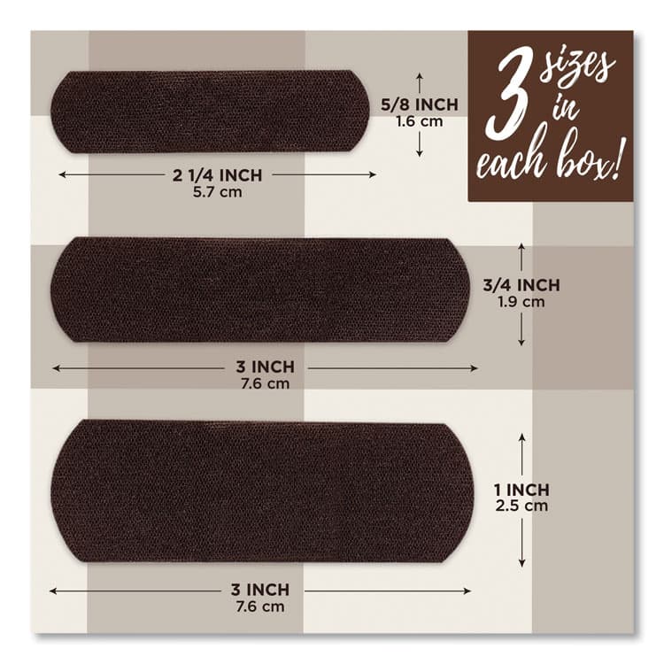 JOHNSON & JOHNSON OurTone Adhesive Bandages, BR65, 2.25 x 0.63; 3 x 0.75; 3 x 1, Deep Brown, 30/Pack (JOJ119587) thumbnail 4