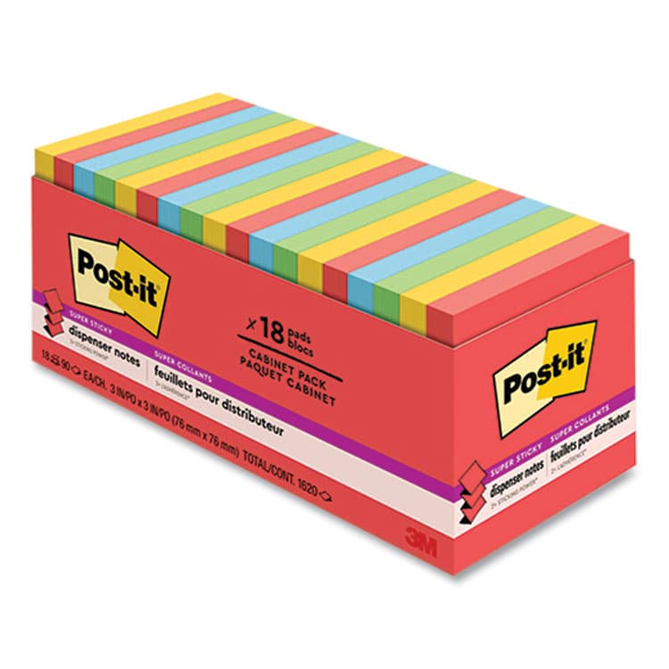 3M/COMMERCIAL TAPE DIV. Pads in Playful Primary Collection Colors, Cabinet Pack, 3" x 3", 90 Sheets/Pad, 18 Pads/Pack (MMMR33018SSANCP)