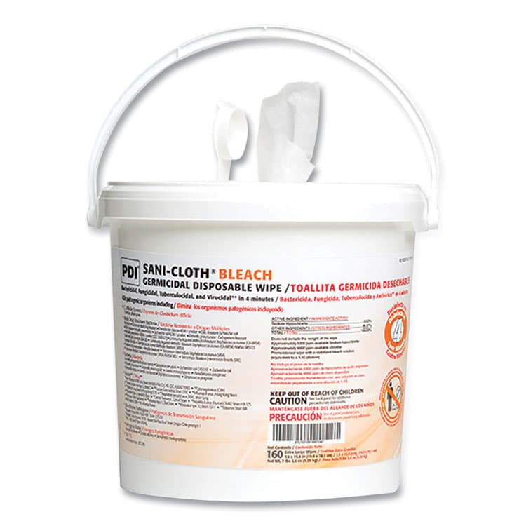 SANI PROFESSIONAL Sani-Cloth Bleach Germicidal Disposable Wipes, 1-Ply, 7.5 x 15, Unscented, White, 160/Pail, 2 Pails/Carton (PDIP7007P)