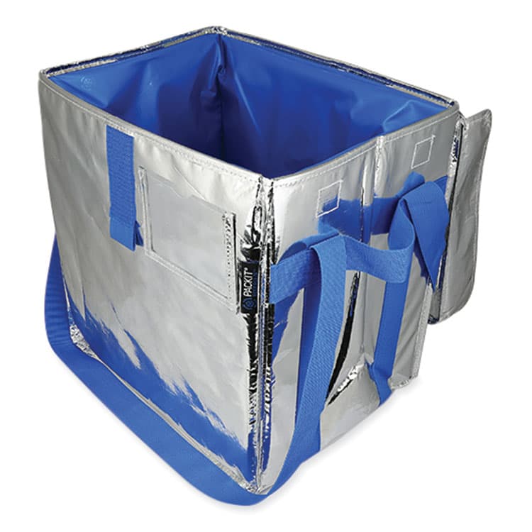 PACKIT LLC Fresh Eco Freeze Tote, (2) Blue Nylon Shoulder Straps, (2) Blue Nylon Strap Handles, 13.5" x 9" x 13", Silver/Blue, 4/Carton (PKFUDMAG) thumbnail 3