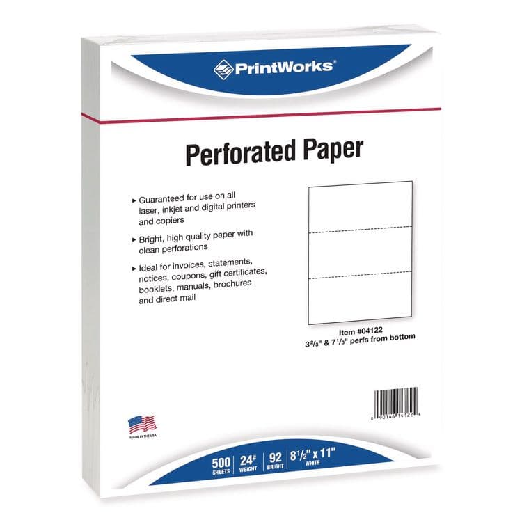 PARIS CORPORATION Perforated Paper, 3.66" and 7.33" from Bottom, 92 Bright, 24 lb Bond Weight, 8.5 x 11, White, 500/Ream, 5 Reams/Carton (PRB04122CT) thumbnail 3